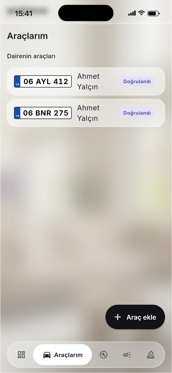 Araçlarım ekranı